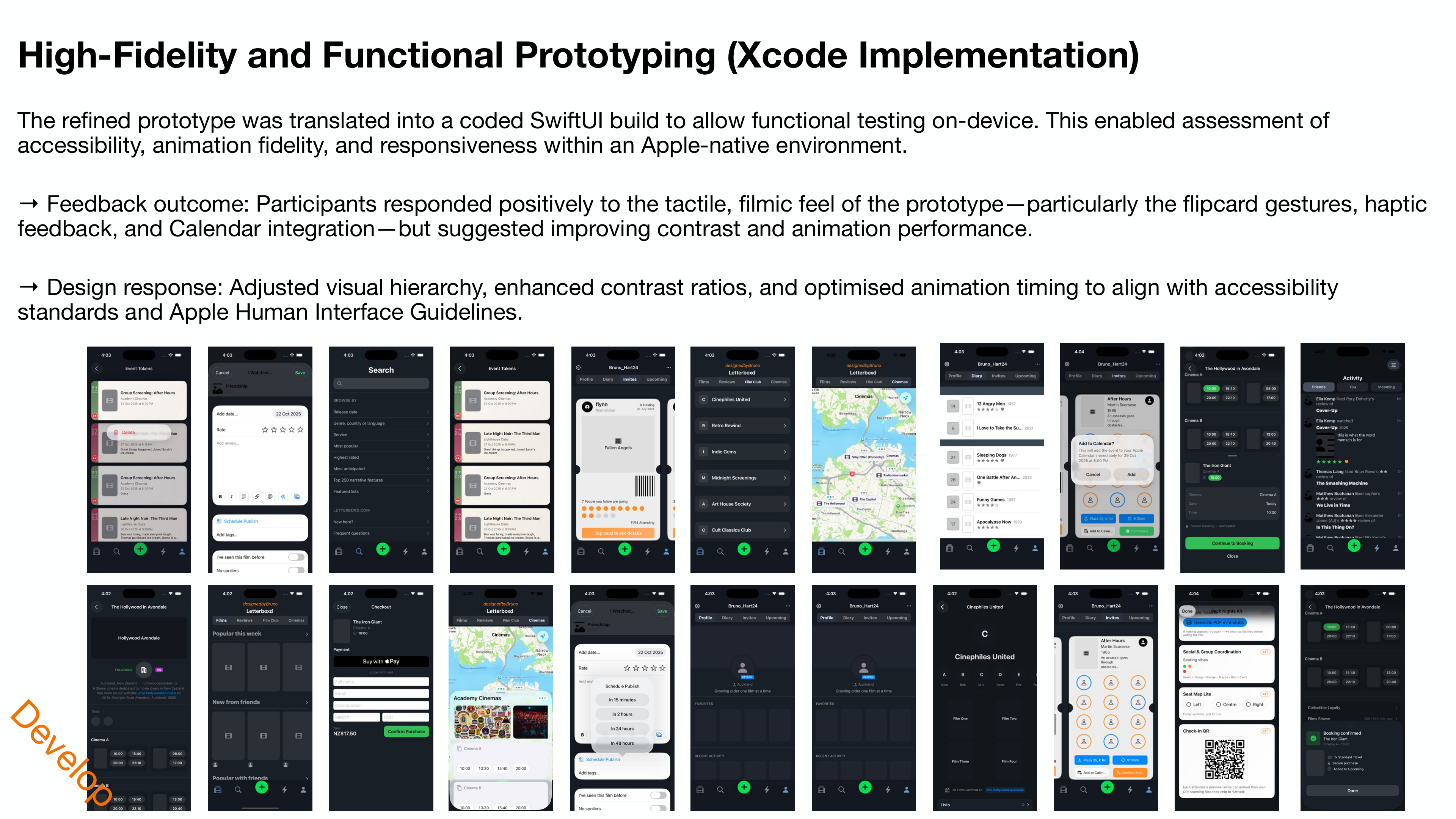 High-Fidelity and Functional Prototyping — Xcode SwiftUI implementation with on-device testing